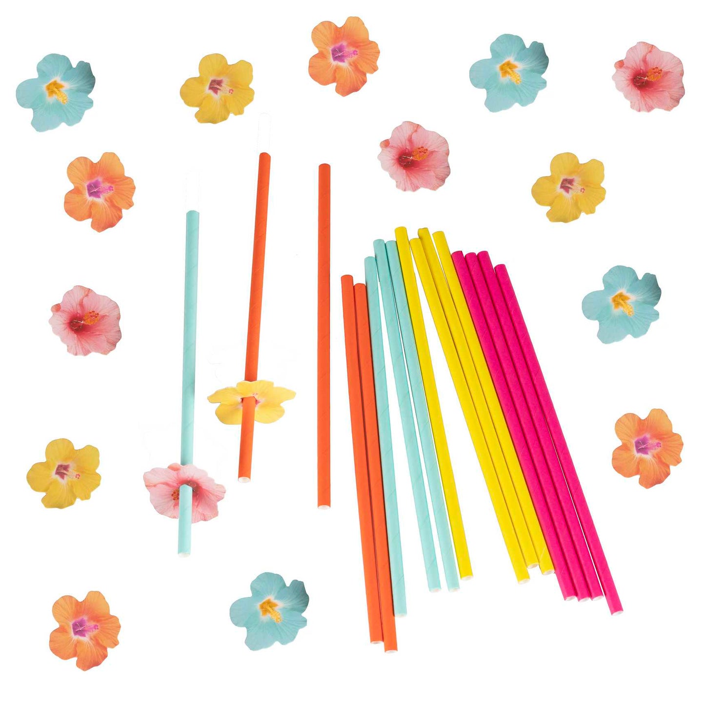 Hawaiian Paper Party Straws with Flower Toppers