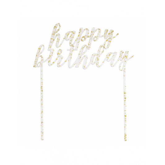 IN Clear with Gold Foil Flecks Acrylic Cake Topper