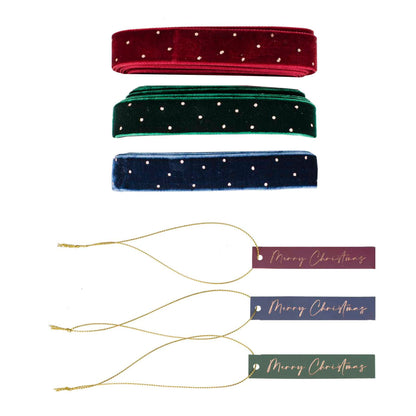 Gift Tags and Velvet Ribbon Christmas Gift Wrap Set